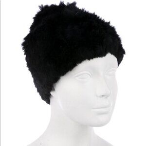 Adrienne Landau Rabbit Fur Beanie | Black | Like New